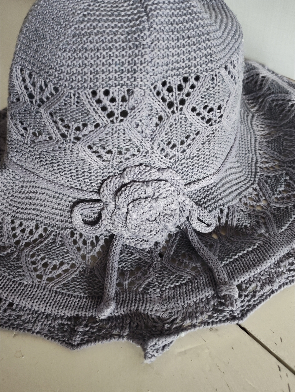Women's Boho Lavender Grey Crochet Sun Hat | M/L - Picture 3 of 7